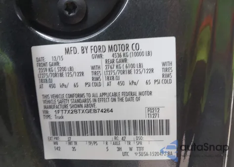 2016 Ford F-250 Xlt from USA, damaged, VIN 1FT7X2BTXGEB74264